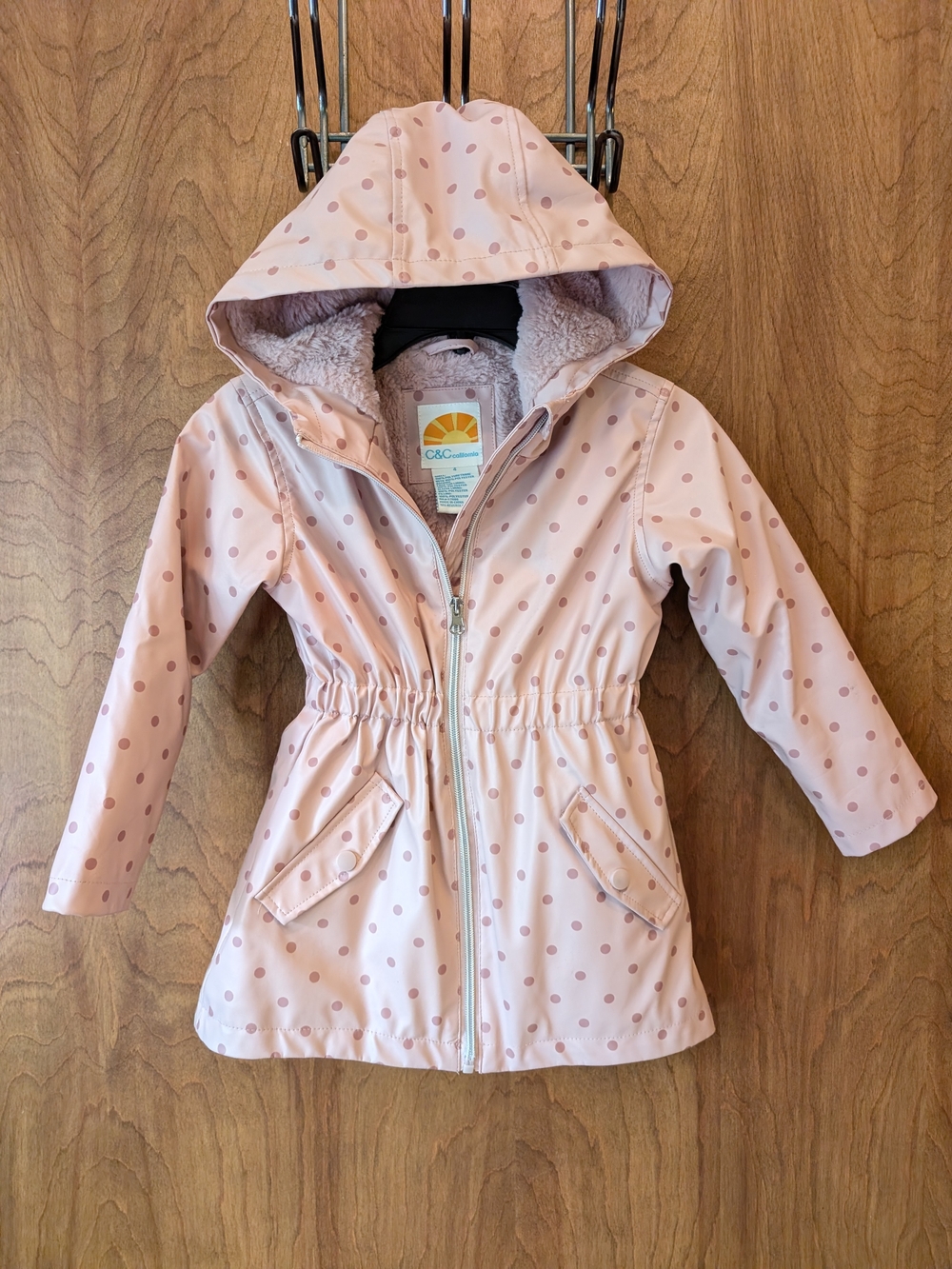 ☔ C&C California Pink Polka Dot Faux Fur-lined Girls' Raincoat 4